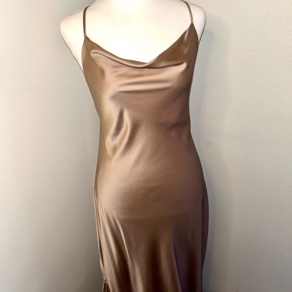Show Me Your MuMu Taupe Floor Length Formal Prom Special Occassion Slip Dress - Picture 4 of 14